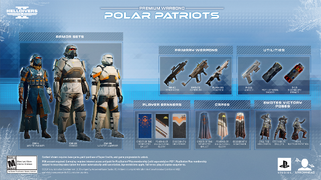 Overview of Arrowhead Game Studios' Polar Patriots Premium Warbond marketing material.